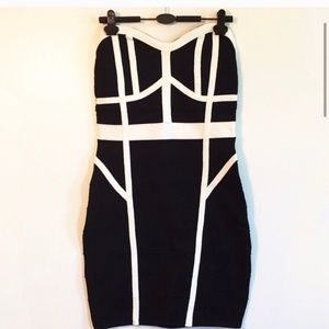 Black with white piping mini dress